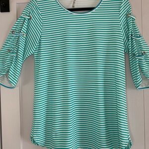 Lulu B Striped Aqua and White Women’s Tie-Sleeve Top